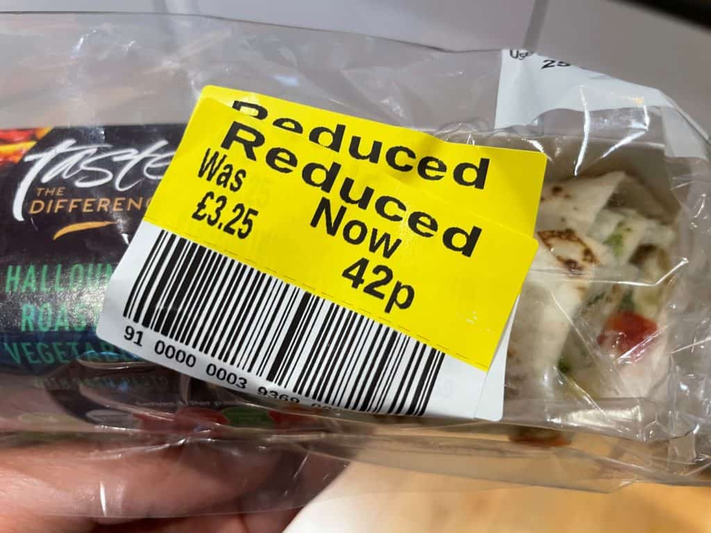 Food with discount sticker on packaging 