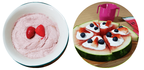 Pudding ideas: - Strawberry and tofu creamy yoghurt - Watermelon pizza. 